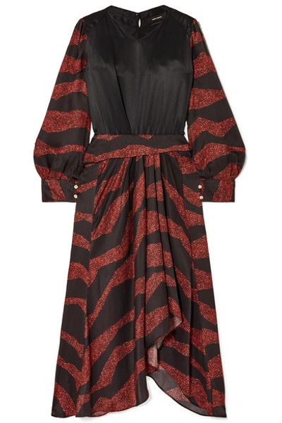 Isabel Marant Romina Asymmetric Printed Satin-jacquard Midi Dress In Black