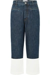 LOEWE FISHERMAN COTTON POPLIN-PANELED CROPPED BOYFRIEND JEANS