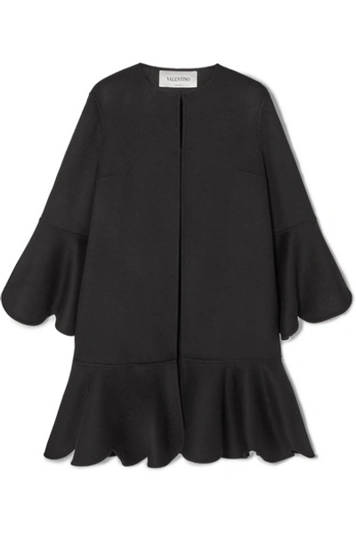 Valentino Ruffled Wool And Cashmere-blend Cape In Black