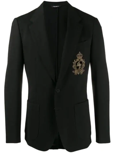 Dolce & Gabbana Wool Blend Jersey Jacket W/ Embroidery In Black