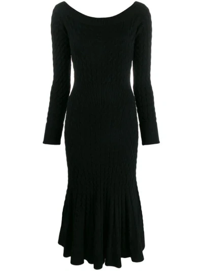 Alexander Mcqueen Off-shoulder Cable-knit Wool-blend Dress In Black