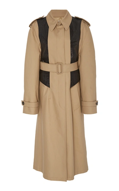 Alexander Wang Layered Cotton-blend Gabardine And Ostrich-effect Leather Trench Coat In Beige