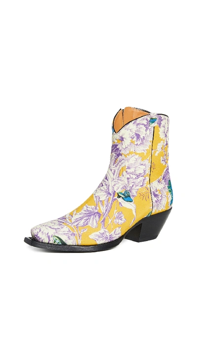 R13 Ankle Cowboy Boots In Yellow Floral