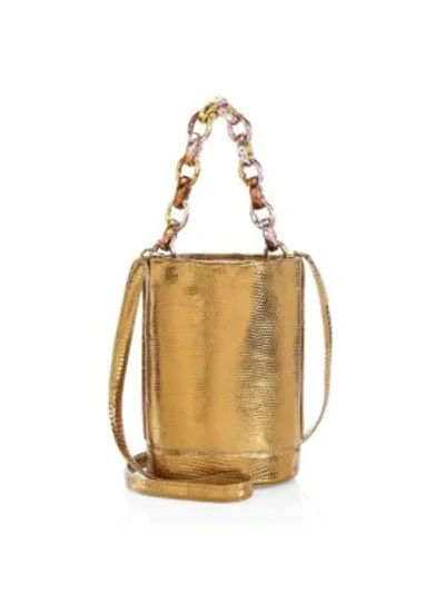 Nancy Gonzalez Small Jojo Metallic Lizard & Python Bucket Bag In Copper