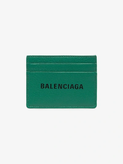Balenciaga Green Everyday Logo Leather Card Holder
