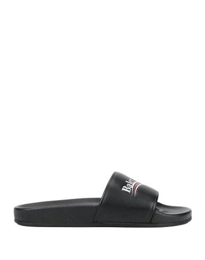 Balenciaga Leather Campaign Logo Slides In Black