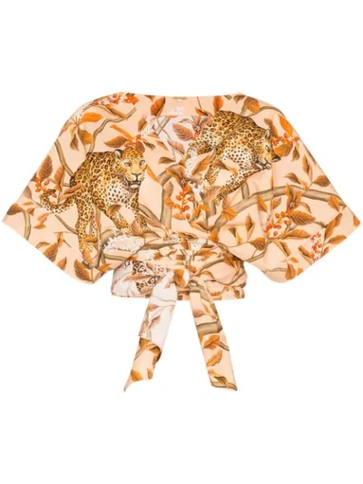 Johanna Ortiz Young And Wild Printed Cotton Wrap Shirt In Orange