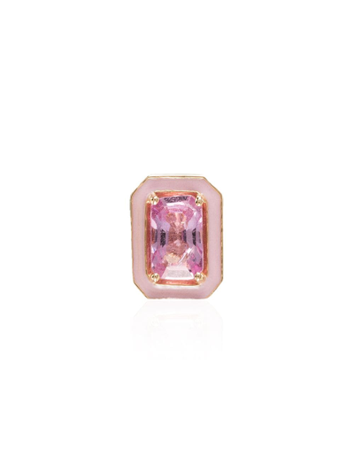 Alison Lou 14k Yellow Gold Cocktail Sapphire Single Stud Earring In Pink- Gold