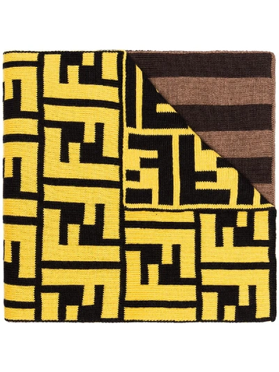 Fendi Ff-logo Striped Knit Scarf - Brown