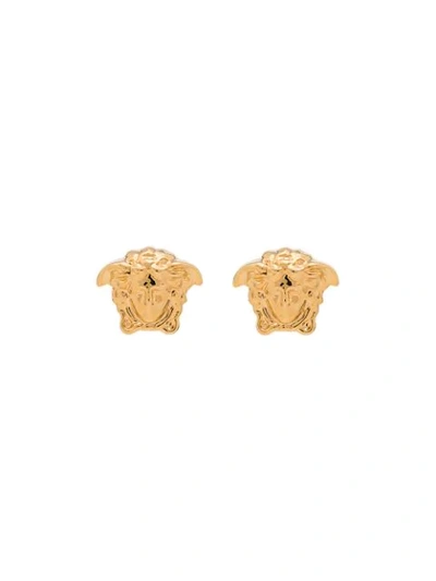 Versace Medusa Head Brass Stud Earrings In Gold