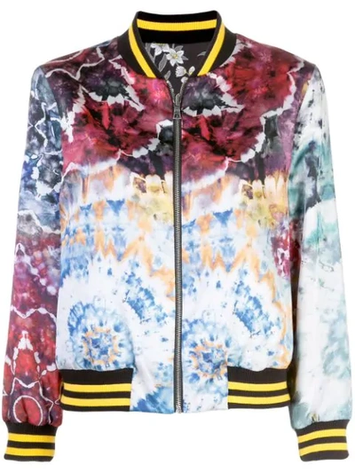 Alice And Olivia Lonnie Reversible Oversized Floral Tie Dye Bomber Jacket In Tie Dye Kaleidescope Combo