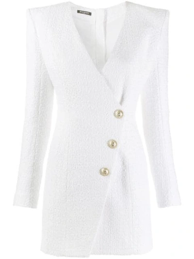 Balmain Asymmetric Buttoned Mini Dress In White