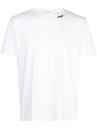 Saint Laurent White Cotton T Shirt With Bat Print