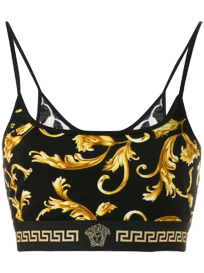 Versace Barocco Print Cropped Top - Schwarz In Black