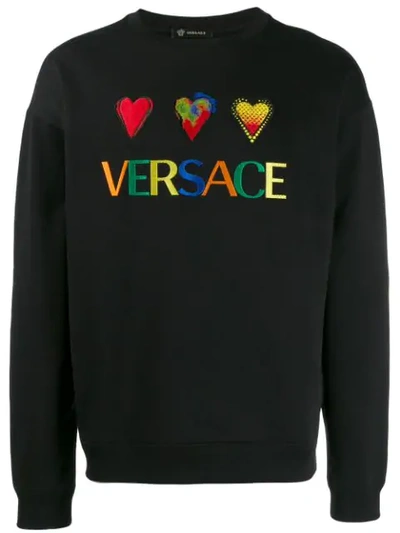 Versace Hearts And Logo Embroidered Sweatshirt - 黑色 In Black