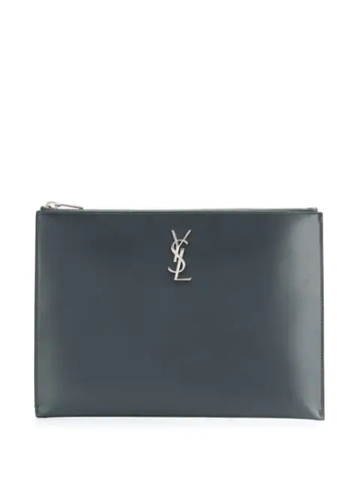 Saint Laurent Logo Appliqué Clutch - 灰色 In Grey