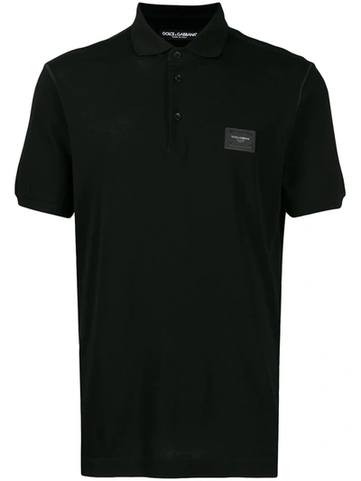 Dolce & Gabbana Logo Patch Polo Shirt In Black