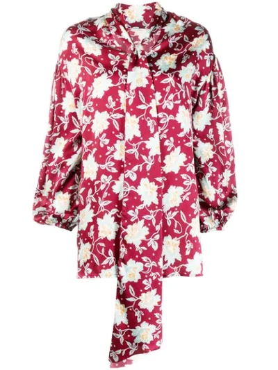 Chloé Floral Tie-neck Blouse In Red