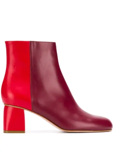Red Valentino Red(v) Two-tone Zipped Booties In Burgundy