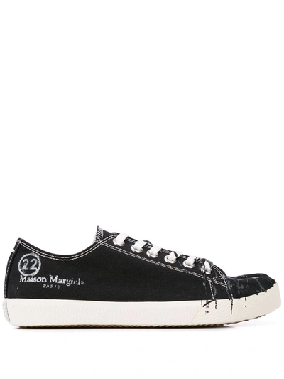 Maison Margiela Tabi Paint-splatter Sneakers In Black