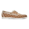GUCCI GUCCI BROWN AND WHITE CANVAS GG BOAT SHOES