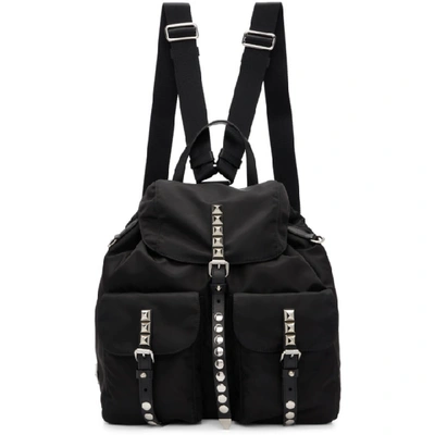 Prada Black Nylon Backpack With Studding In Nero Cromonero