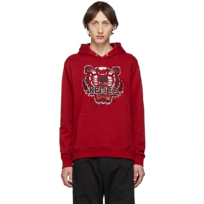 Kenzo Embroidered Tiger Hoodie In Red