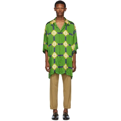 Gucci Oversized Harness-print Silk-twill Shirt In Green