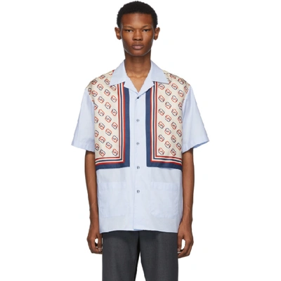 Gucci Lion And Gg-print Cotton And Silk-panel Shirt In Blue