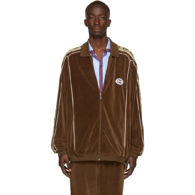 Gucci Brown Men's Gg Side Panelled Zipped Jacket In Neutrals