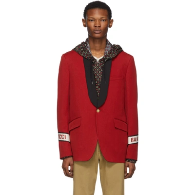 Gucci Single-breasted Band-logo Wool Jacket In Red