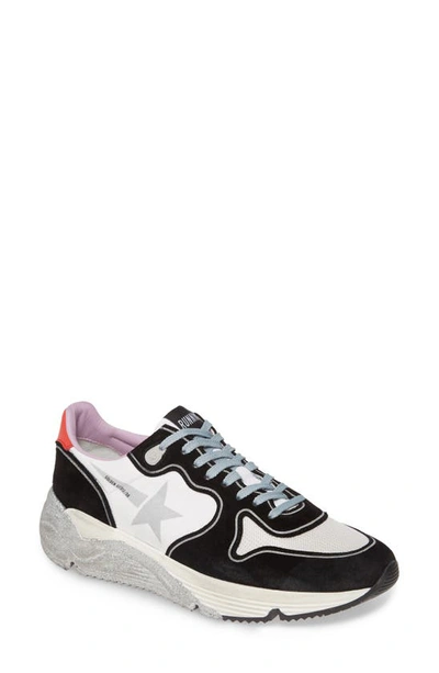 Golden Goose Running Sole Distressed Glittered Leather, Suede And Mesh Sneakers In White