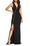 DRESS THE POPULATION CHER RUCHED ZIPPER GOWN,1729-3053