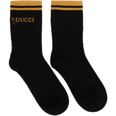 Gucci Metallic Logo Crew Socks In Black