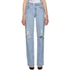 Re/done Cropped Distressed High-rise Straight-leg Jeans In Indigo