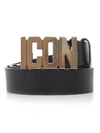 Dsquared2 40mm  Leather Belt W/ Icon Buckle In Nero Ottone