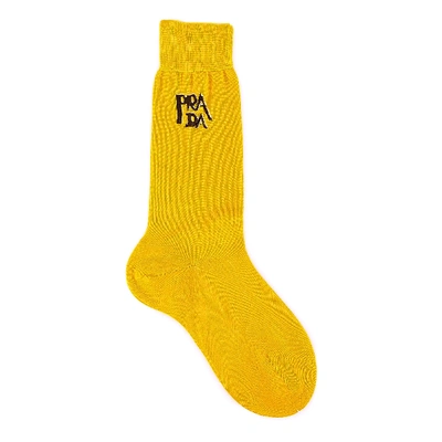 Prada Embroidered Logo Socks In Yellow