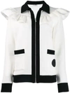 MIU MIU MIU MIU JACKET WITH RUFFLE TRIM - WHITE