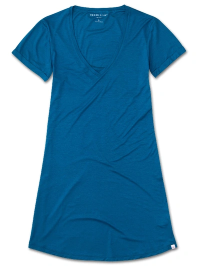 Derek Rose Women's V-neck Sleep T-shirt Carla 3 Micro Modal Stretch Ocean