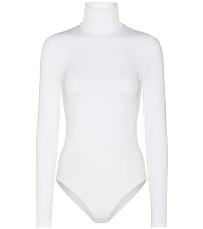 Wolford Colorado Turtleneck Jersey Thong Bodysuit In White