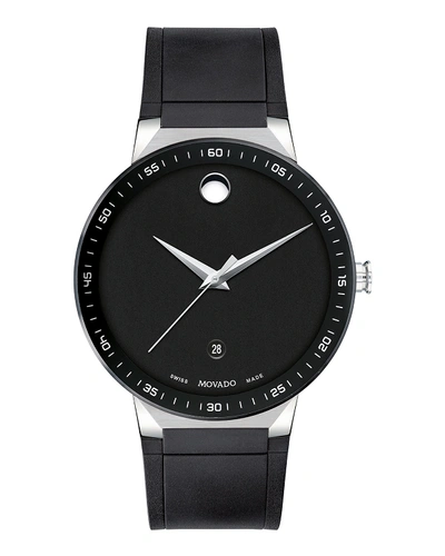 Movado Sapphire Rubber Strap Watch, 41mm In Black/ Silver