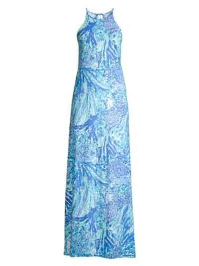 Lilly Pulitzer Margot Abstract Long Halter Dress In Blue Haven