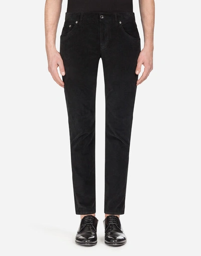 Dolce & Gabbana Five-pocket Pants In Stretch Velvet In Black
