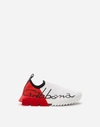 Dolce & Gabbana Stretch Jersey Sorrento Sneakers With Patent Leather Heel In White/red
