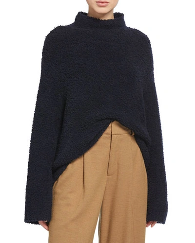 Vince Teddy Wool & Cashmere Blend Funnel Neck Sweater In Navy