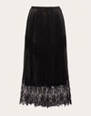 Valentino Pleated Lace Trim Midi Skirt In Black
