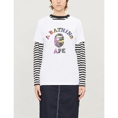 Bape College Camouflage-print Cotton-jersey T-shirt In White