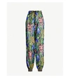 GUCCI TIGER FLORAL-PRINT STRAIGHT-LEG SILK-SATIN TROUSERS