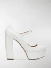 Miu Miu Leather Mary Jane Platform Pumps In White