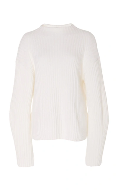Vince Ribbed Wool And Cashmere-blend Jumper In Heather White